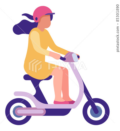 Woman in helmet driving scooter. Fast urban transport 85301890