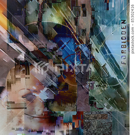 Digital abstract art. Glitch effect. 3D rendering Digital abstract art. Glitch effect. 3D rendering 85302416