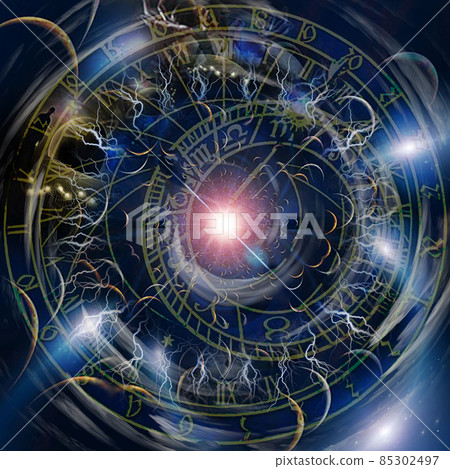 Zodiac clock collage. 3D rendering Zodiac clock collage. 3D rendering 85302497