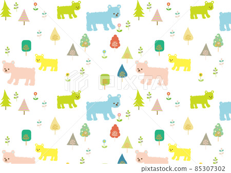 斯堪的納維亞風格的森林熊五顏六色的圖案 85307302