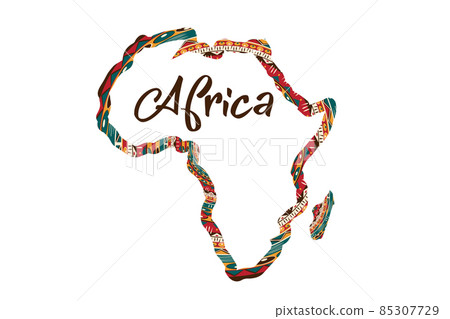 Africa patterned map silhouette. Banner with tribal traditional grunge African pattern, elements, concept design. Vector isolated on white background Africa patterned map silhouette. Banner with tribal traditional grunge African pattern, elements, concept design. Vector isolated on white background 85307729