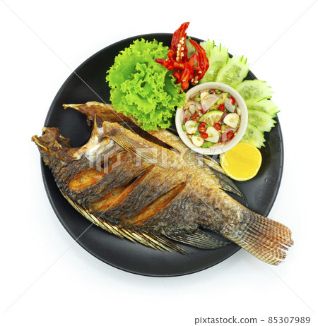 Fried Fish Served Sweet Chili Fish Sauce Thaifood 85307989