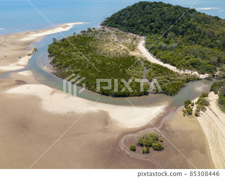 Aerial Landscape Of Tropical Beach At Low Tide Aerial Landscape Of Tropical Beach At Low Tide 85308446