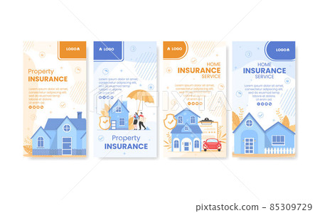 Property and Home Insurance Stories Template Flat Design Illustration Editable of Square Background for Social media, Greeting Card or Web 85309729