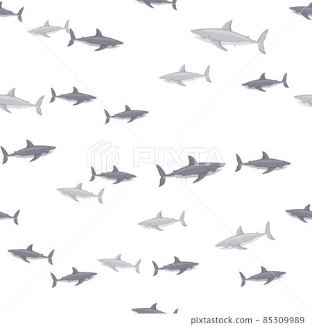 White shark seamless pattern in scandinavian style. Marine animals background. Vector illustration for children funny textile. White shark seamless pattern in scandinavian style. Marine animals background. Vector illustration for children funny textile. 85309989