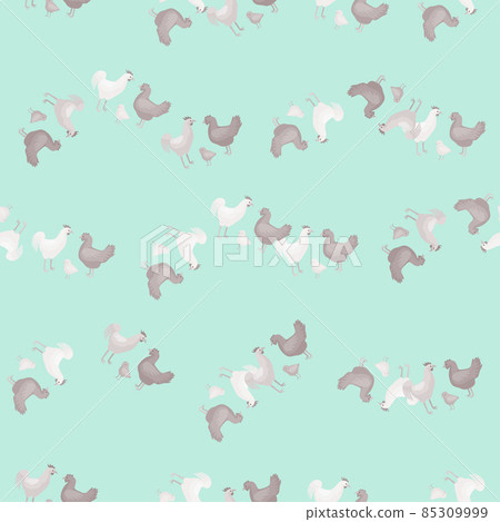 Seamless pattern of chicken family. Domestic animals on colorful background. Vector illustration for textile. 85309999