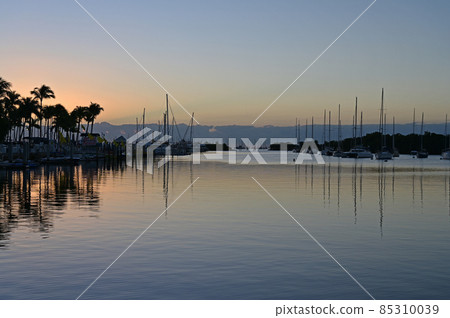 Sunrise at Dinner Key Marina in Coconut Grove, Miami, Florida. 85310039