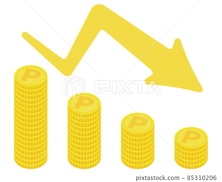 Coin arrow graph points (downward-sloping graph that can be used for the economy and economy) Coin arrow graph points (downward-sloping graph that can be used for the economy and economy) 85310206