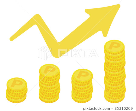 硬幣箭頭圖點(向上傾斜的圖表,可用於經濟和經濟) 硬幣箭頭圖點(向上傾斜的圖表,可用於經濟和經濟) 85310209