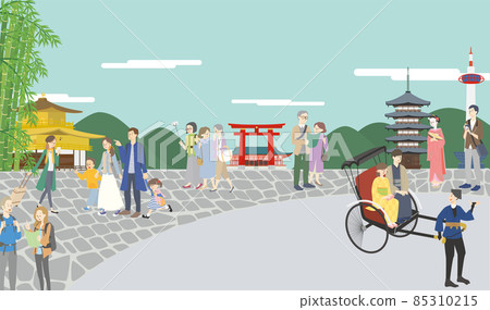 京都歷史悠久的城市景觀,有許多旅遊景點和似乎很享受的人 京都歷史悠久的城市景觀,有許多旅遊景點和似乎很享受的人 85310215