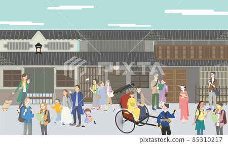 The historic cityscape of Kyoto with many... - Stock Illustration  [85310217] - PIXTA