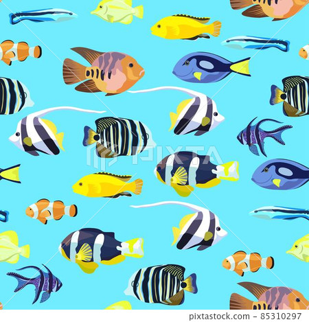 Cute seamless pattern with bright tropical coral fishes. Cute seamless pattern with bright tropical coral fishes. 85310297