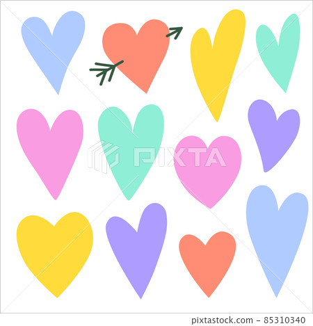 Set of simple freehand pastel doodle heart shapes. Hand drawn vector design elements.  85310340