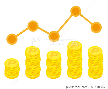 Coin line graph points (upward-sloping graph... - Stock Illustration ...