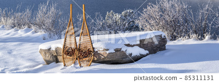 mountain lake and classic snowshoes mountain lake and classic snowshoes 85311131