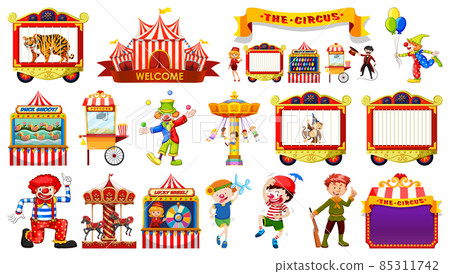Set of circus characters and amusement park elements 85311742