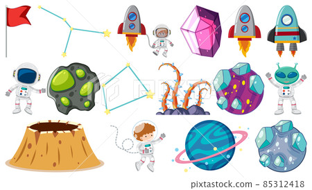 Set of isolated fantasy space game objects and elements Set of isolated fantasy space game objects and elements 85312418