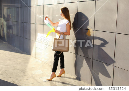 Business woman girl work business center look at documents 85313524