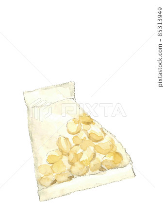 One bag of Setsubun beans in a bag [Watercolor illustration] White background Transparent background Copy space 85313949
