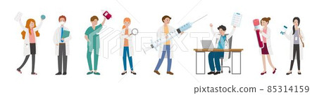 8 nurses and doctors combination, male and female medical workers, cartoon comic vector 85314159