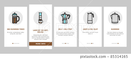 Coffee Make Machine And Accessory Onboarding Icons Set Vector 85314165