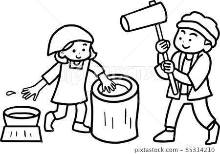 Illustration material with mochi only line drawing Illustration material with mochi only line drawing 85314210