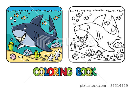 Shark in water coloring book. Kids vector Shark in water coloring book. Kids vector 85314529