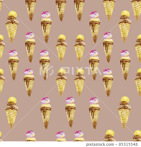 Derert chocolate ice cream on yellow background seamless pattern watercolor by hand Derert chocolate ice cream on yellow background seamless pattern watercolor by hand 85315548