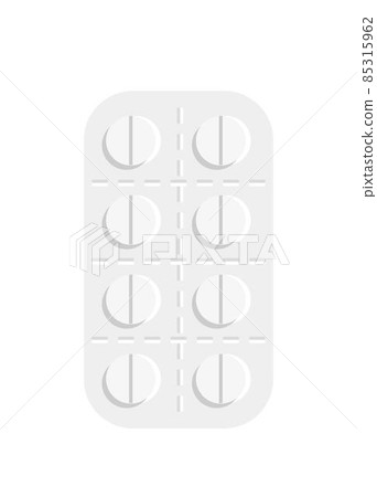 孤立在白色背景上的藥丸泡罩,治療疾病和疼痛,藥片藥包:維生素,抗生素,阿司匹林向量插圖圖標 85315962