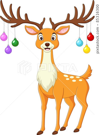 Cute deer cartoon with christmas balls on the horns 85316300