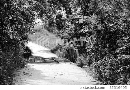 Beautifully standing old wooden bridge over river in colored background 85316495