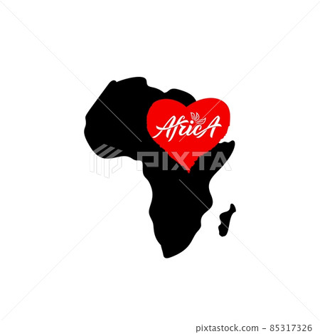 Map silhouette with texture red heart with word Africa.Hand lettering design. 85317326