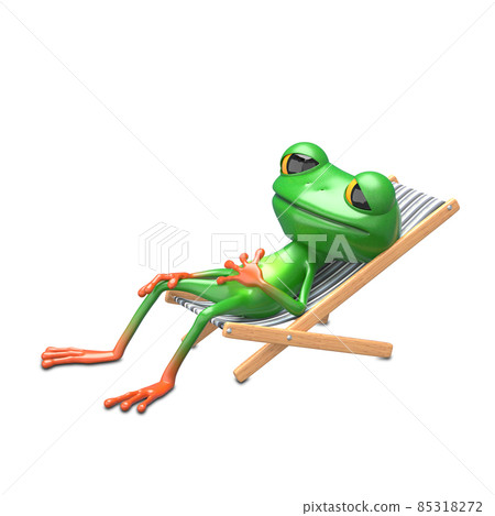 3D Illustration of a Green Frog in a Deck Chair 85318272