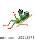 3D Illustration of a Green Frog in a Deck Chair and Glasses 85318273
