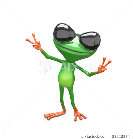 3D Illustration Frog Wearing Sunglasses Triumphs 3D Illustration Frog Wearing Sunglasses Triumphs 85318274
