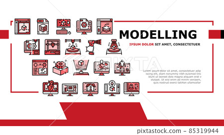 3d Modelling Software And Device Landing Header Vector 85319944