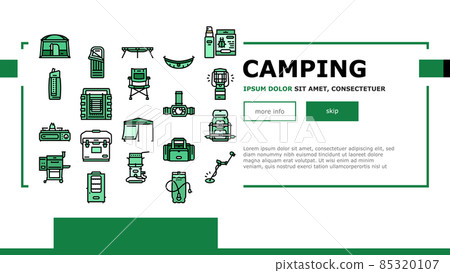 Camping Equipment And Accessories Landing Header Vector 85320107