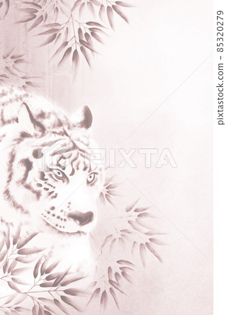 強力白虎竹林水墨畫風插畫賀年片明信片大小澀淺棕色豎式其他顏色/高分辨率圖片可用 85320279