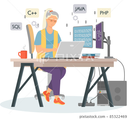 Programmer engineering and coding. Programmer working on web development on computers 85322469