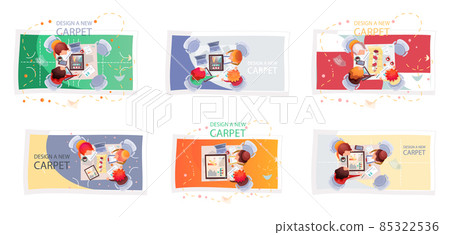 People interior designers working on design of new carpet, choosing template, meeting at table 85322536