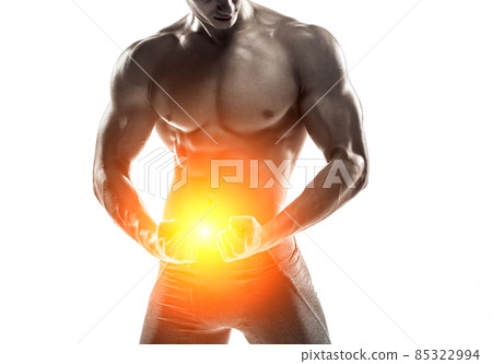 Bodybuilder man posing, showing perfect abs, houlders, biceps, triceps, chest Bodybuilder man posing, showing perfect abs, houlders, biceps, triceps, chest 85322994