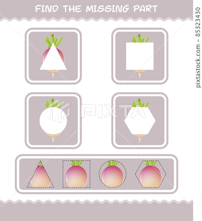 Match cartoon turnip parts. Matching game. Educational game for pre shool years kids and toddlers Match cartoon turnip parts. Matching game. Educational game for pre shool years kids and toddlers 85323430