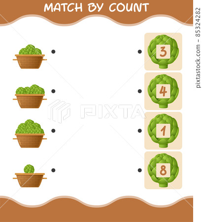 Match by count of cartoon artichoke. Match and count game. Educational game for pre shool years kids and toddlers 85324282
