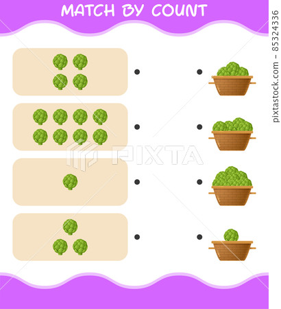 Match by count of cartoon artichoke. Match and count game. Educational game for pre shool years kids and toddlers 85324336