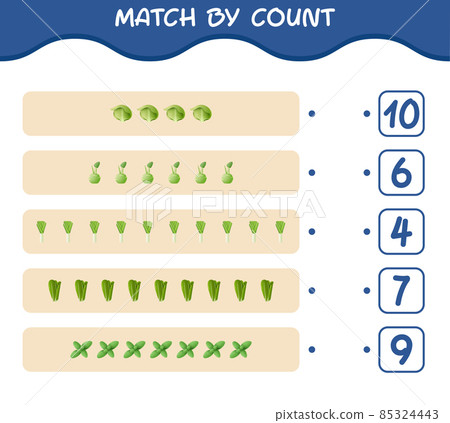 Match by count of cartoon vegetables. Match and count game. Educational game for pre shool years kids and toddlers 85324443