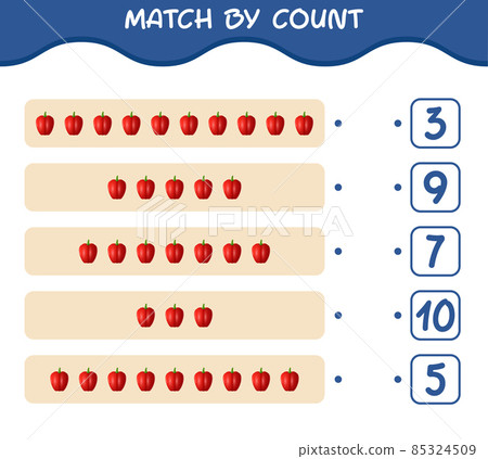 Match by count of cartoon bell pepper. Match and count game. Educational game for pre shool years kids and toddlers 85324509