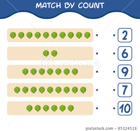 Match by count of cartoon artichoke. Match and count game. Educational game for pre shool years kids and toddlers Match by count of cartoon artichoke. Match and count game. Educational game for pre shool years kids and toddlers 85324518