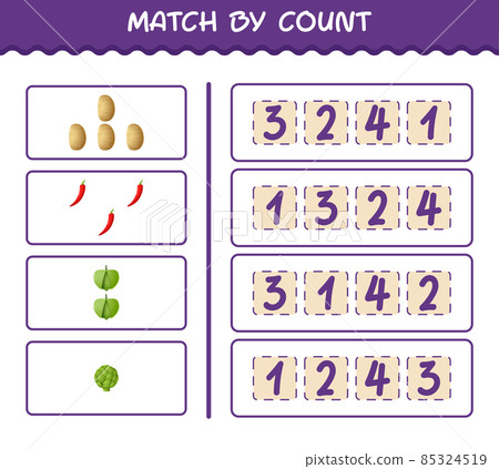 Match by count of cartoon vegetables. Match and count game. Educational game for pre shool years kids and toddlers 85324519