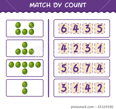 Match by count of cartoon brussels sprout. Match and count game. Educational game for pre shool years kids and toddlers 85324590