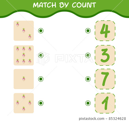 Match by count of cartoon turnip. Match and count game. Educational game for pre shool years kids and toddlers Match by count of cartoon turnip. Match and count game. Educational game for pre shool years kids and toddlers 85324628